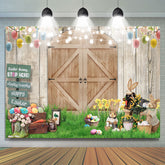 Ländlich Rasen Hölzern Tür Kaninchen Glücklich Ostern Hintergrund